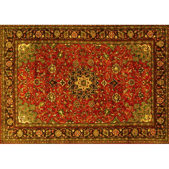 Ahgly Company Indoor Rectangle Medallion Yellow Traditional Area Rugs, 5' x 7'