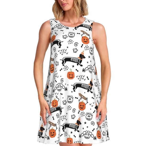 Balery Halloween Dachshund Vestidos de verano para mujer con estampado: vestido holgado sin mangas, vestido playero informal y cómodo para días calurosos.