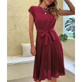 thumbnail image 2 of Women's 2024 Summer Dresses Casual Solid Color Classic Short Sleeve Dress Crew Neck Smocked High Waist Tiered Boho Beach Vacation Sundress (Wine Red,Large), 2 of 6