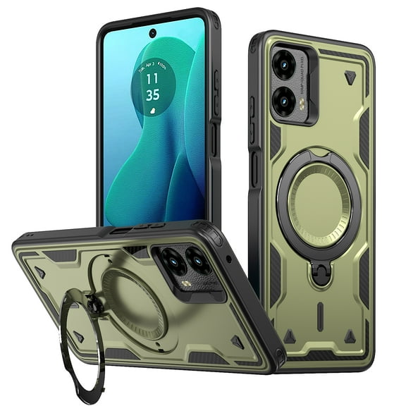 Designed for Motorola Moto G (2025) Rugged Phone Case,Compatible with Mag-Safe,Built-in Ring Kickstand,Heavy Duty Shockproof Military-Grade Protective Anti-fall Phone Case Cover,Olivegreen