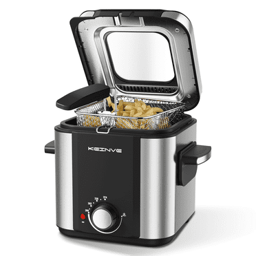 Deep Fryer with Basket, 900W Electric for Home Use, Featuring Temperature Control, Removable Lid, and 1.5L Easy-Clean Non-Stick Interior Pot, Stainless Steel