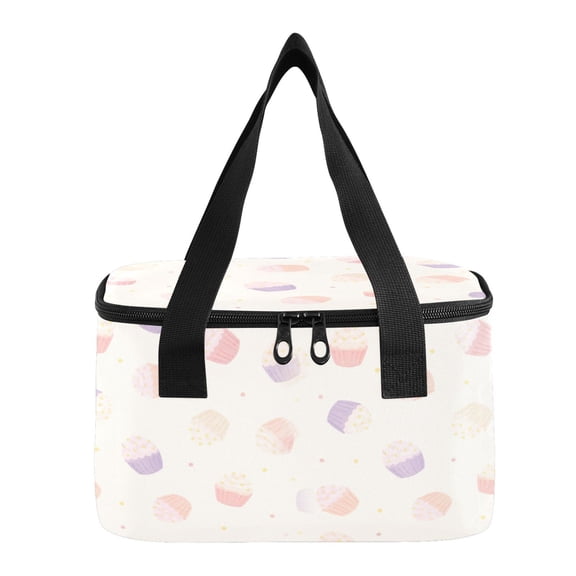 6L Insulated Lunch Bag Square Handheld Cooler Tote Adorable Cute Cupcake Pattern Reusable Thermal Bag with Polyester & Aluminum Lining for Work Picnic Travel