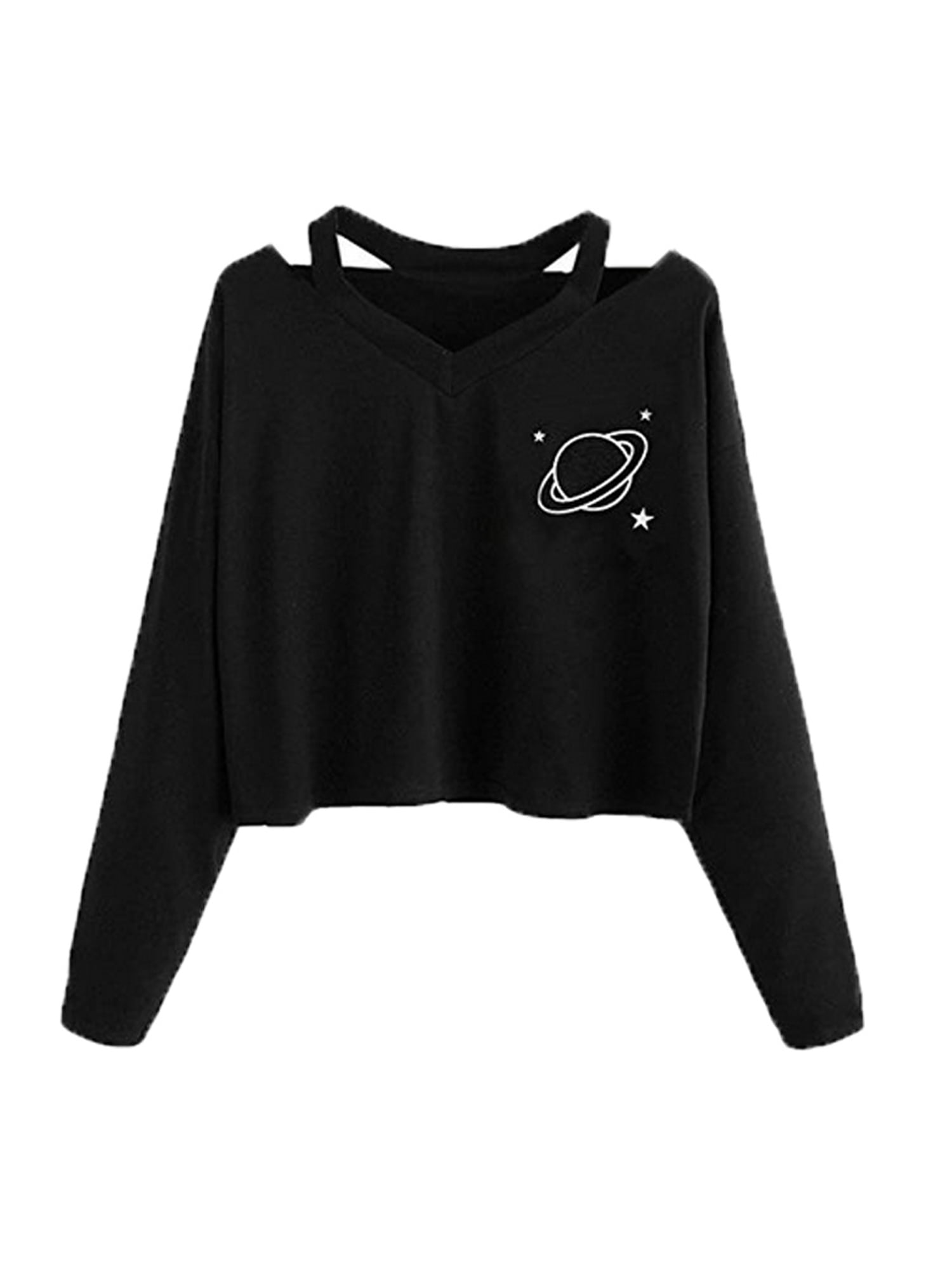 Weant Women Planet Crop Hoodies Star Print Pullover Hoodie Sweatshirt Sweater Jumper Sale Teen Girls Hooded