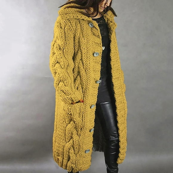 Zelic Clearance Winter Coats For Women Fall Fashion 2022 Clearance Women Hood Cardigan Large Size Sweater Pocket Single Breasted Long Sleeves Coat, Yellow