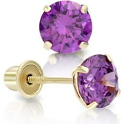 ART AND MOLLY 14k Yellow Gold 5mm Amethyst Round-Cut Solitaire Stud Earrings Screw-back February Birthstone Earrings