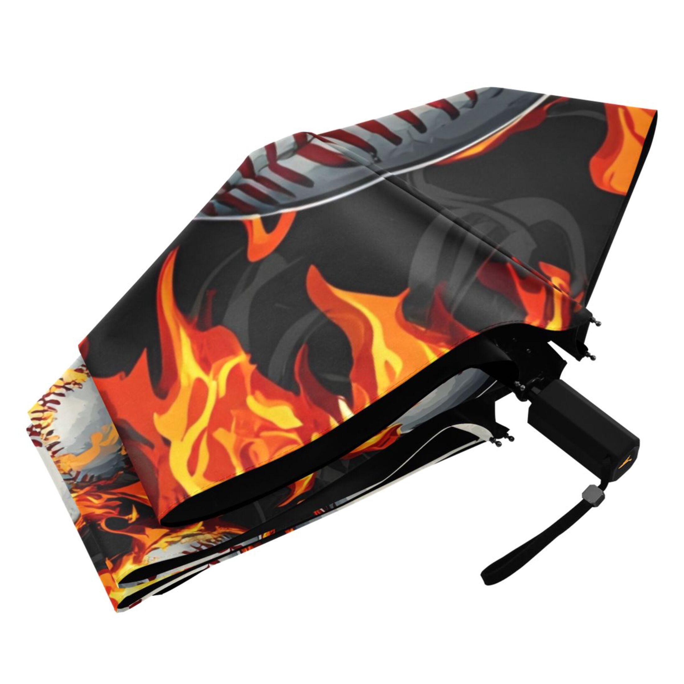 ALAZA Baseball with Fire UPF 50+ Compact Folding Umbrella for Rain Travel Umbrella Packable