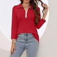 thumbnail image 4 of ZyeKqe Womens Tops Dressy Casual 3/4 Length Sleeve V Neck Blouses Half Zip up Collar Work Top Shirts, 4 of 7