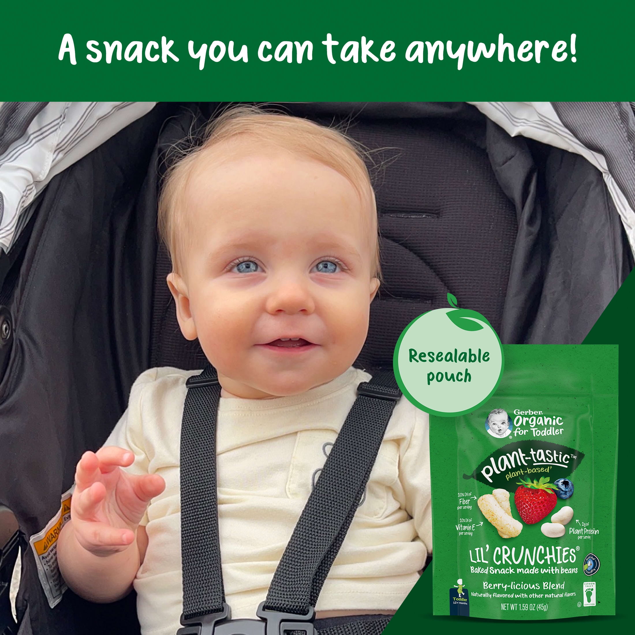 Gerber Toddler Baby Snacks, Organic Lil Crunchies, Berry-licious Blend, 1.59 Ounce 1.59 oz