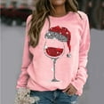 thumbnail image 2 of Zpanxa Womens Christmas Sweatshirt Red Wine Glass Santa Hat Graphic Sweater, 2 of 4