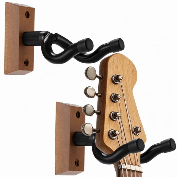 2 Pack Guitar Wall Mount Hanger, Wood Guitar Holder, Guitar Wall Hanger for Acoustic, Electric Guitar, Bass, Musical Instrument Wall Display Stand for Home Studio