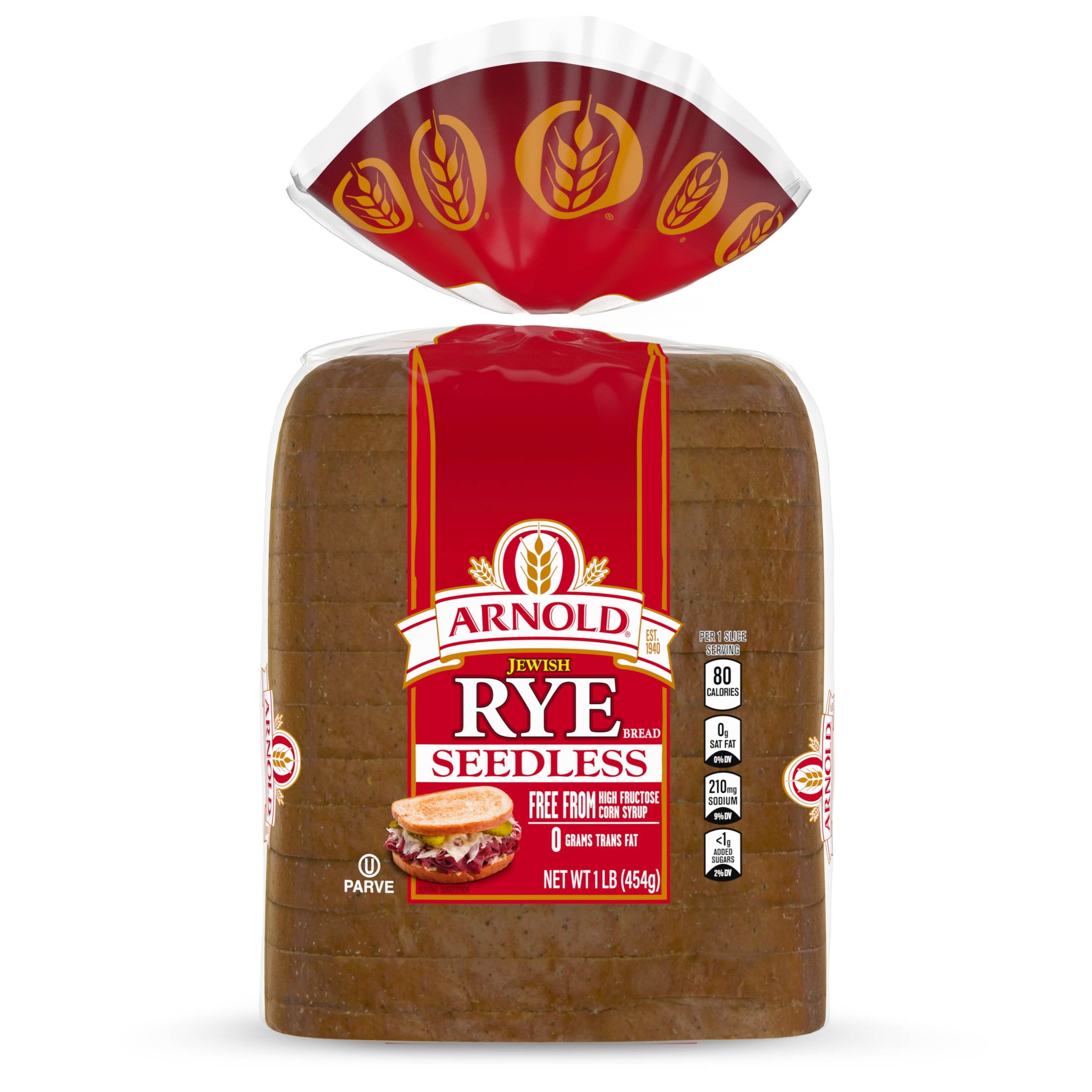 Arnold Seedless Jewish Rye Bread, 16 oz, Rye Bread, Bag