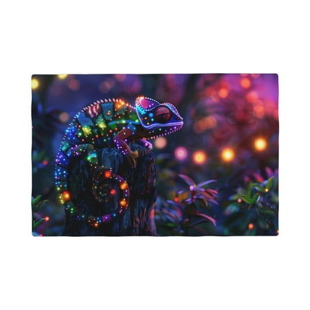 

Table Placemats Set of 6 - Glowing Chameleon Fantasy Art 12x18 In Faux Linen Double Heat Resistant Place Mats Cloth Indoor/Outdoor Placemats Washable Table Mats for Dining Kitchen Party
