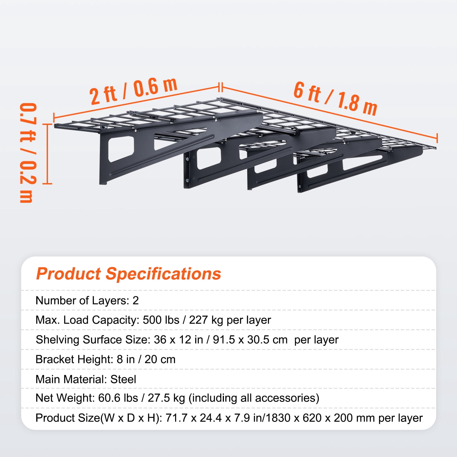 BENTISM 2PCS 4x2 ft Garage Storage Shelving Wall Mounted Heavy Duty Shelves Rack
