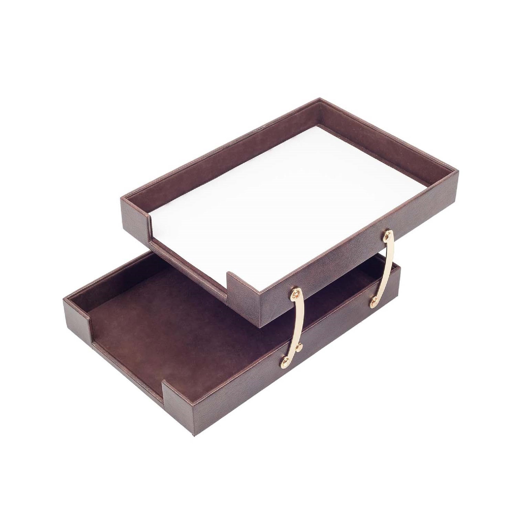 Leather Double Document Tray - Pen Holder - Note Paper Holder -3 Accessories-Desk Organizer - Office Desk Accessories - Desktop Storage - 3 PCS