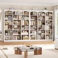 thumbnail image 4 of Homfa 18-Cube Bookcase and Bookshelves, 71.2" Triple Width 6 Tier Freestanding Arch Library Cabinet for Home Office Living Room, White Bark Texture & Walnut, 4 of 8