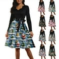 thumbnail image 4 of Christmas Dresses for Women Women's Fashion Round Casual Slim Fit Christmas Print Large Swing Long Sleeve Dress with V Neck for Holiday Party,Sky Blue,M, 4 of 7