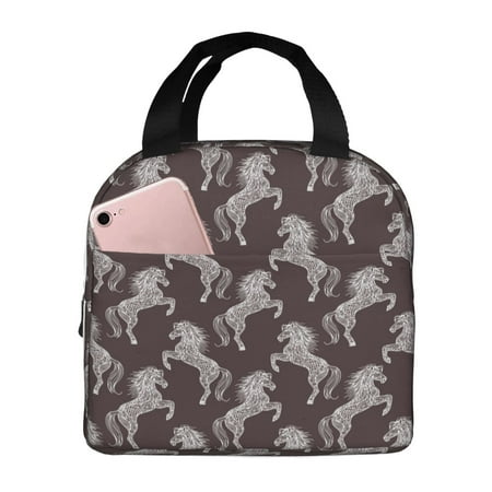 Insulated Lunch Bag for Women Men - Abstract Minimalist Horse White Leakproof Cooler Lunch Box for Women Men  Lunch Tote Bags for Work School Picnic Travel
