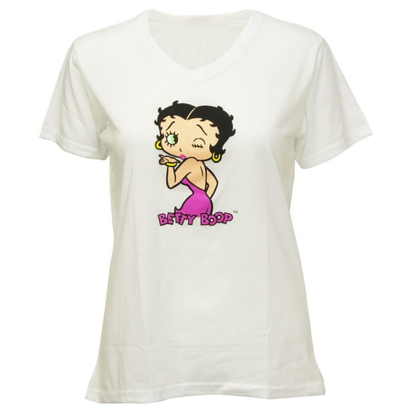 Betty Boop Women's Graphic Print Novelty V-Neck T-Shirt in White, Large