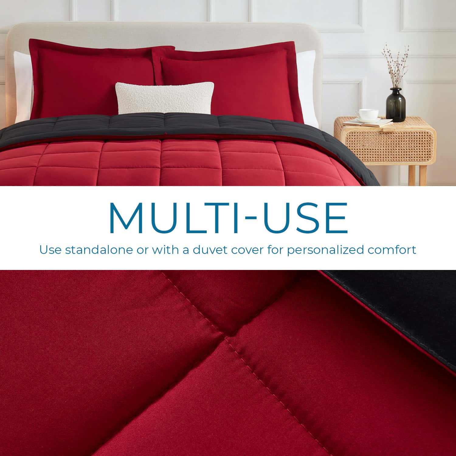 LammaLoe Twin Comforter, Quilted Down Alternative Comforter, All Season Duvet Insert Burgundy/Black
