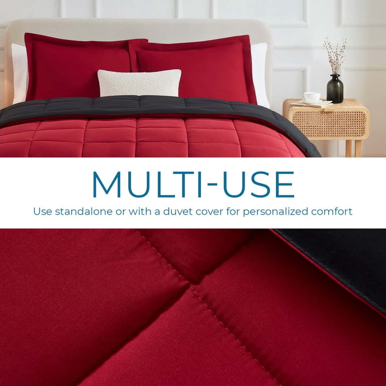 LAMMALOE Twin Quilted Down-Alternative Comforter Burgundy/Black photo 6