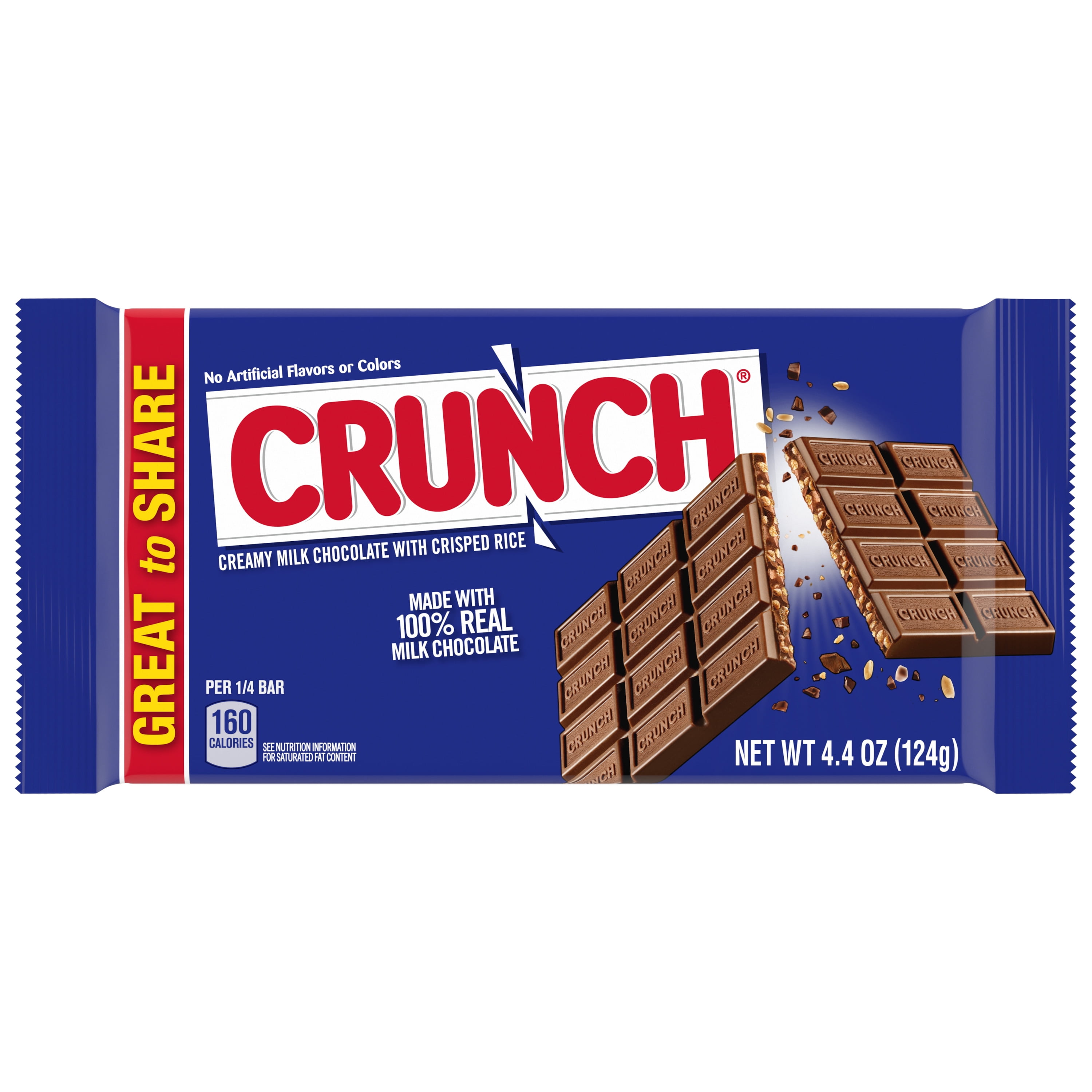 CRUNCH Milk Chocolate and Crisped Rice, Full Size Candy Bar, Great for Holiday Stocking Stuffers, 4.4 oz