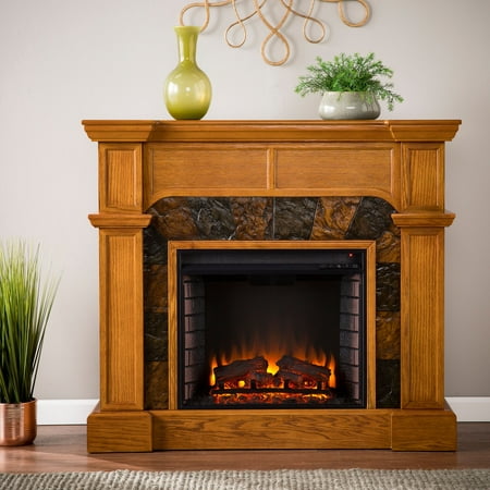 Bofyre Convertible/ Corner Electric Fireplace with Faux Slate, Mission