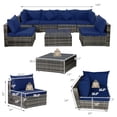 thumbnail image 2 of Gymax 7PCS PE Rotin Patio Sectionnel Canapé Conversation Ensemble W / Coussins Bleu Marine, 2 of 10