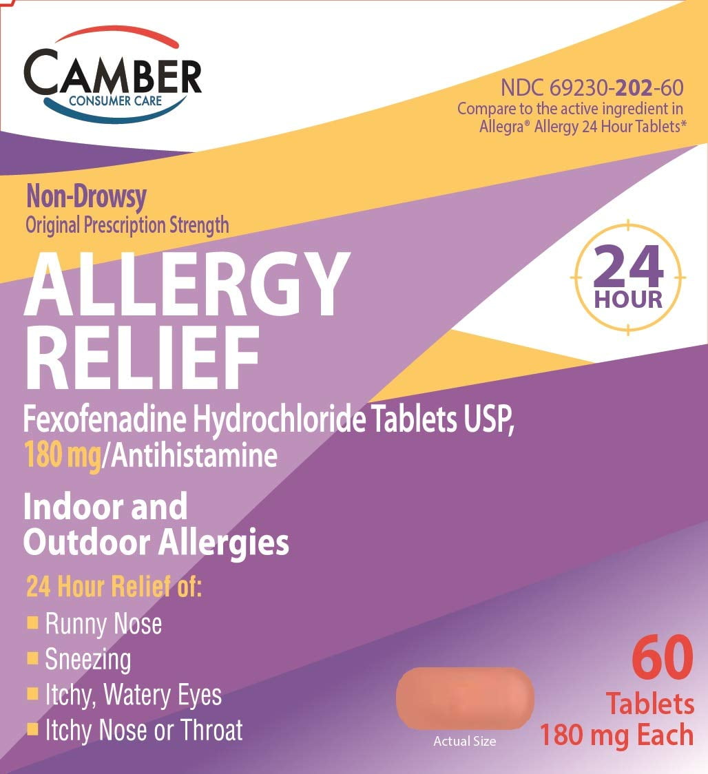 FEXOFENADINE HCL 180 MG 60 Ct By Camber Consumer Care Walmart