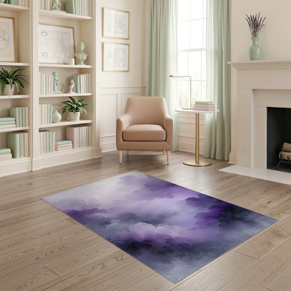 ODIKA Purple Abstract Watercolor Tonal Blends Inspired Solid Minimalist for Playroom, Bedroom, Reading Nook, Pet Friendly & Kids Safe Play