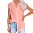 thumbnail image 3 of T Shirts For Women Womens Tops Casual Solid Color Breathable Single Breasted Shirts Short Sleeve Tops, 3 of 7