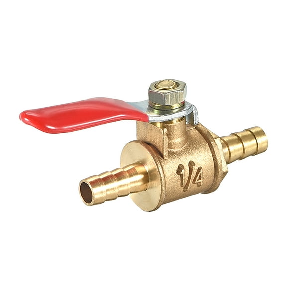 Uxcell 0.25'' Hose Barb to Hose Barb Air Ball Valve Shut Off Switch Brass Gold Tone 1pcs