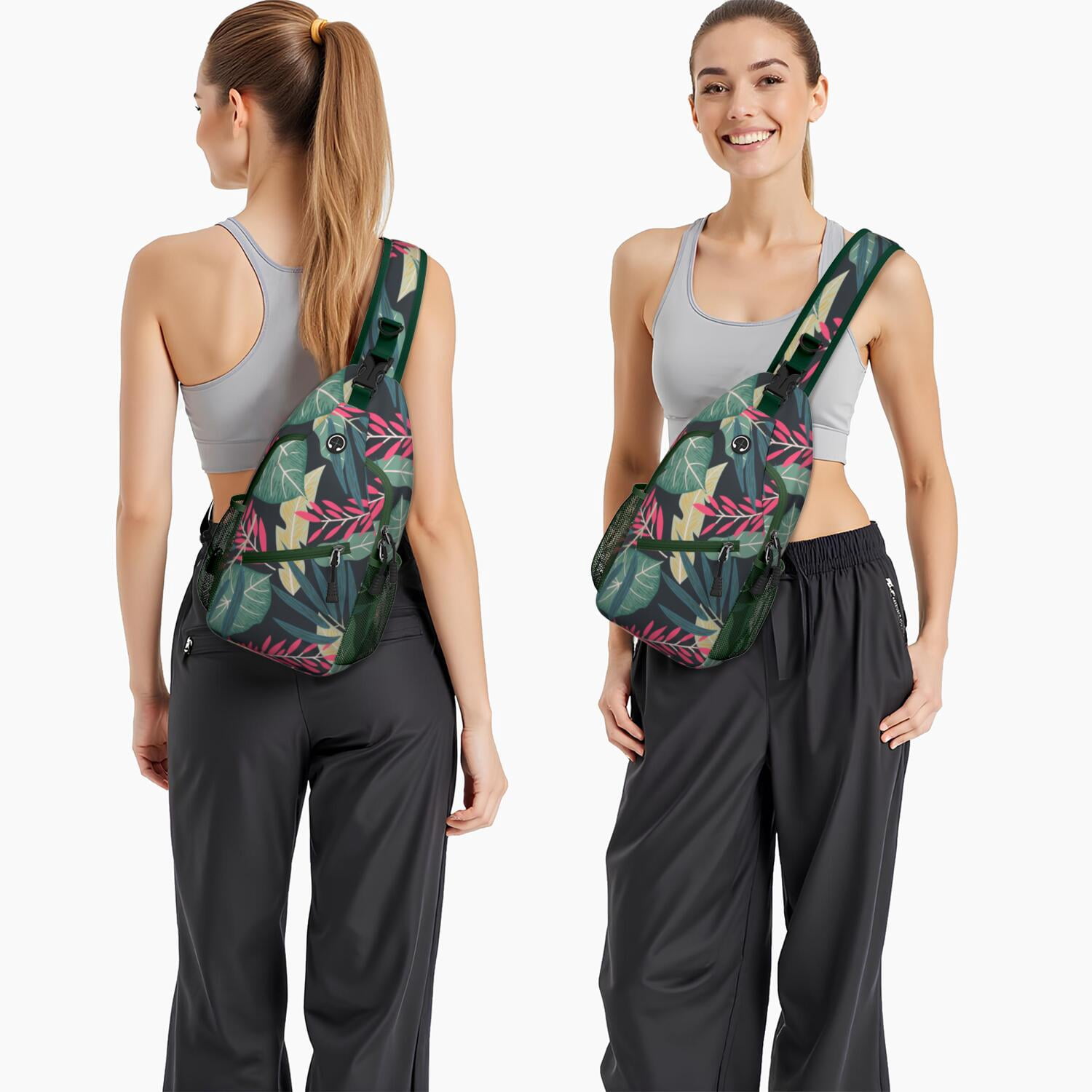 Tropical Floral Sling Bag for Women & Men - Anti-Theft Crossbody Chest Bag with Spacious Pockets - Perfect for Hiking, Travel, Beach