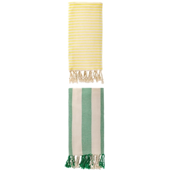 Unique Bargains 2Pcs Lightweight Sand Free Turkish Beach Towel Yellow Green 71" x 40"