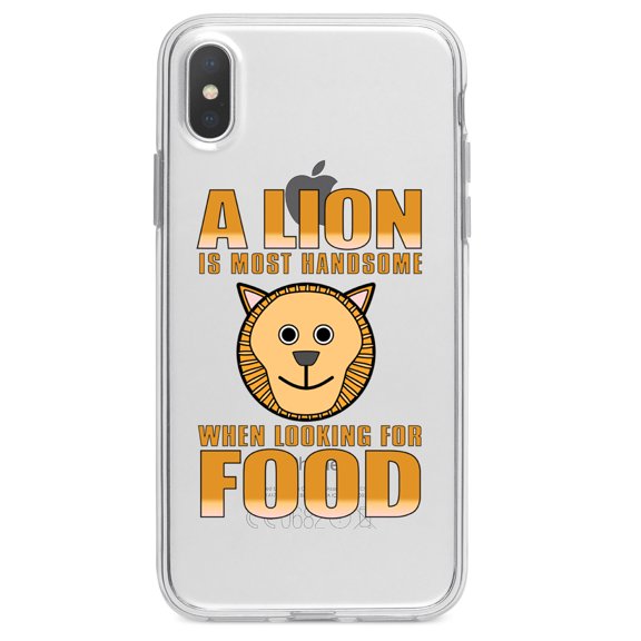 DistinctInk Clear Shockproof Hybrid Case for iPhone XR (6.1" Screen) - TPU Bumper Acrylic Back Tempered Glass Screen Protector - Lion is Most Handsome When Looking for Food