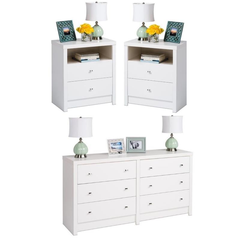Home Square 3Piece Set with 2 Nightstands & 6Drawer Dresser in White