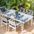 thumbnail image 2 of Blue Christmas Snowman Table Cloths for 6 Foot Rectangle Tables, Xmas Tree Elk Gifts Snowflake Ombre Patio Waterproof Elastic Fitted Tablecloths, Washable Rectangular Table Cover for Camping, 2 of 8