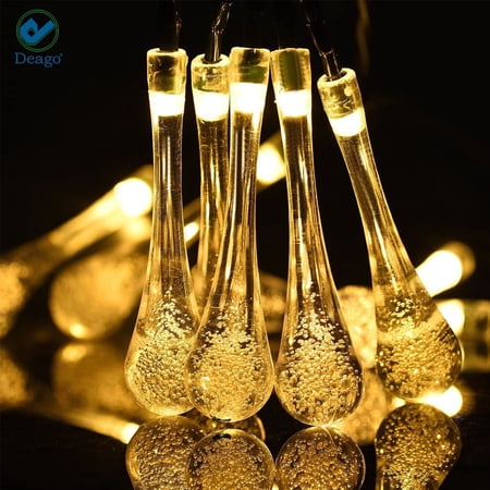 Deago Solar Powered String Lights 20ft 30 LED Water Drop Solar Waterproof Fairy Lights for Garden Patio Home Parties Christmas Decoration (Warm White)