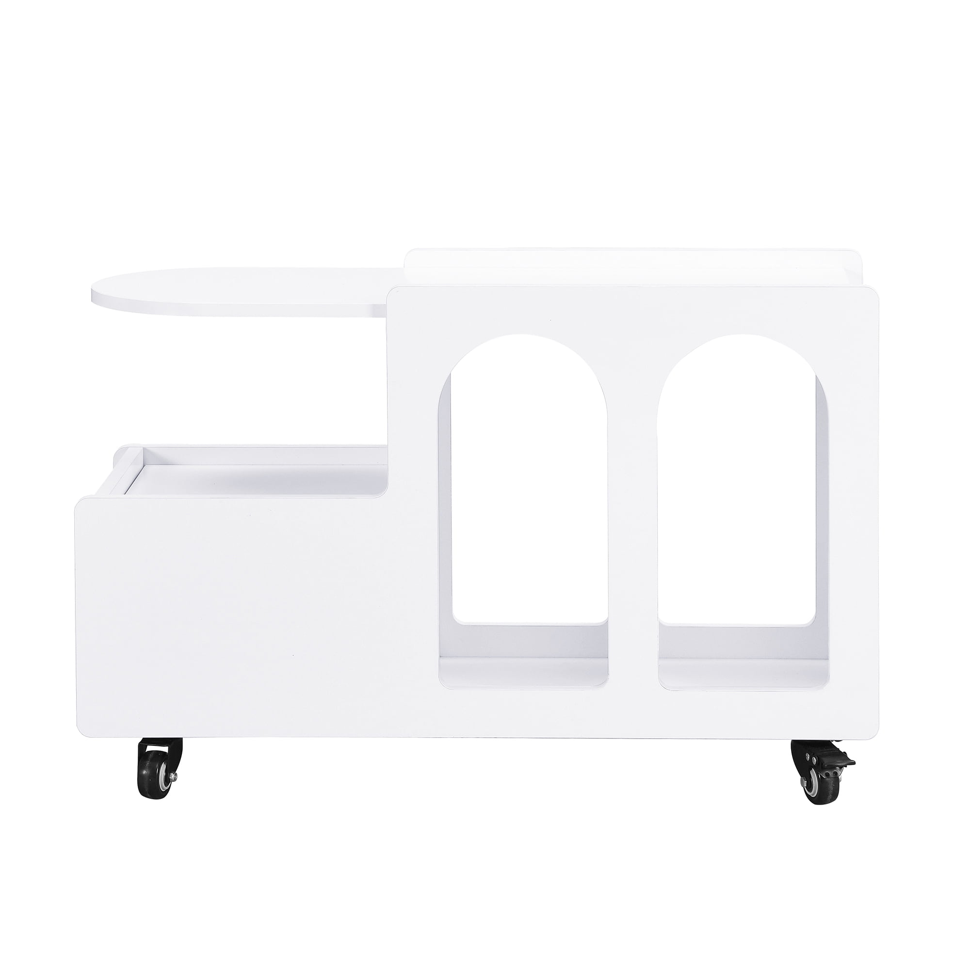 MAYEERTY 11.8" White Mobile Side Table: Cream Style, Storage Drawer, Lockable Wheels, Living Room