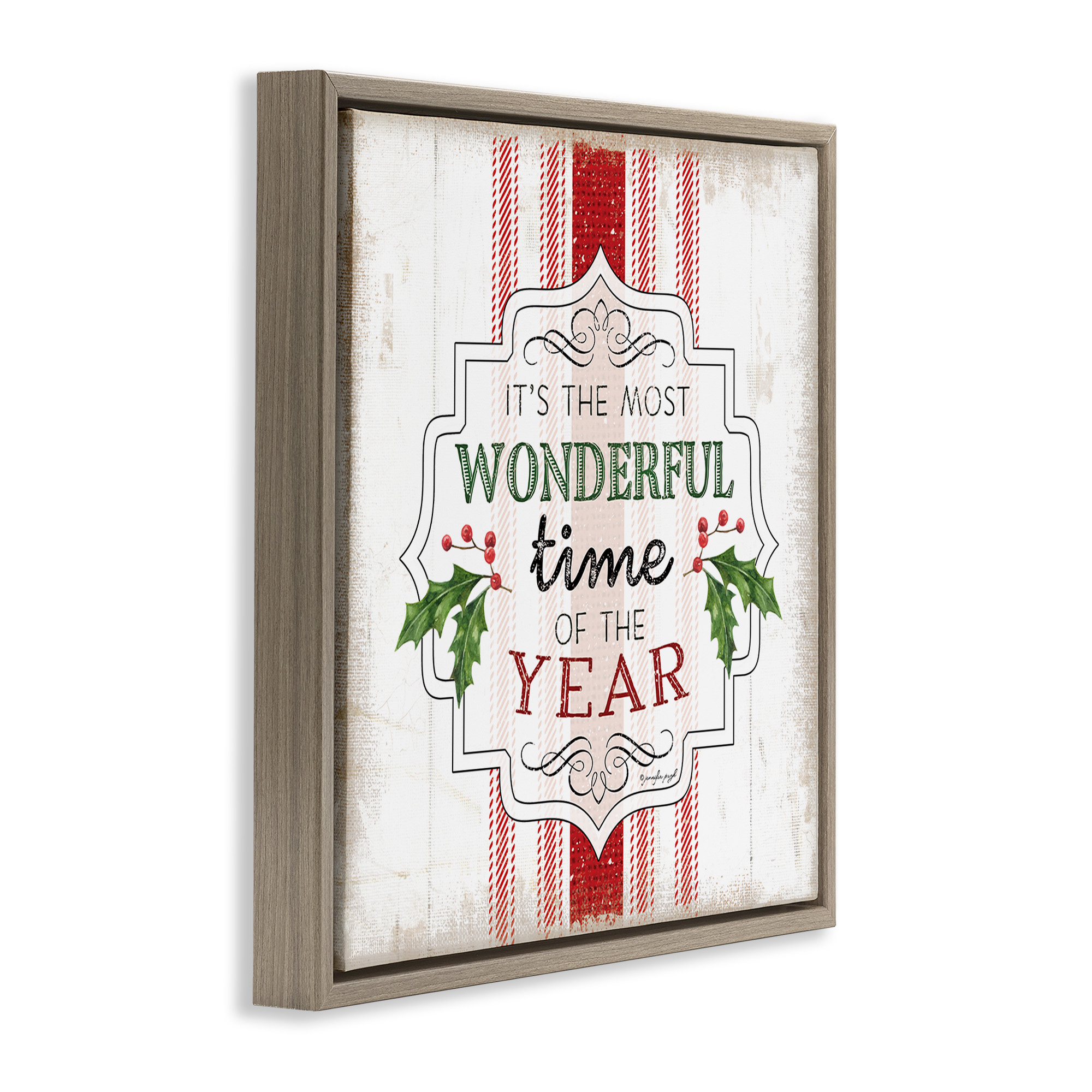Stupell Industries Festive Holiday Rustic Stripes Inspirational Painting Brown Floater Framed Canvas Art Print Wall Art, 25 x 25