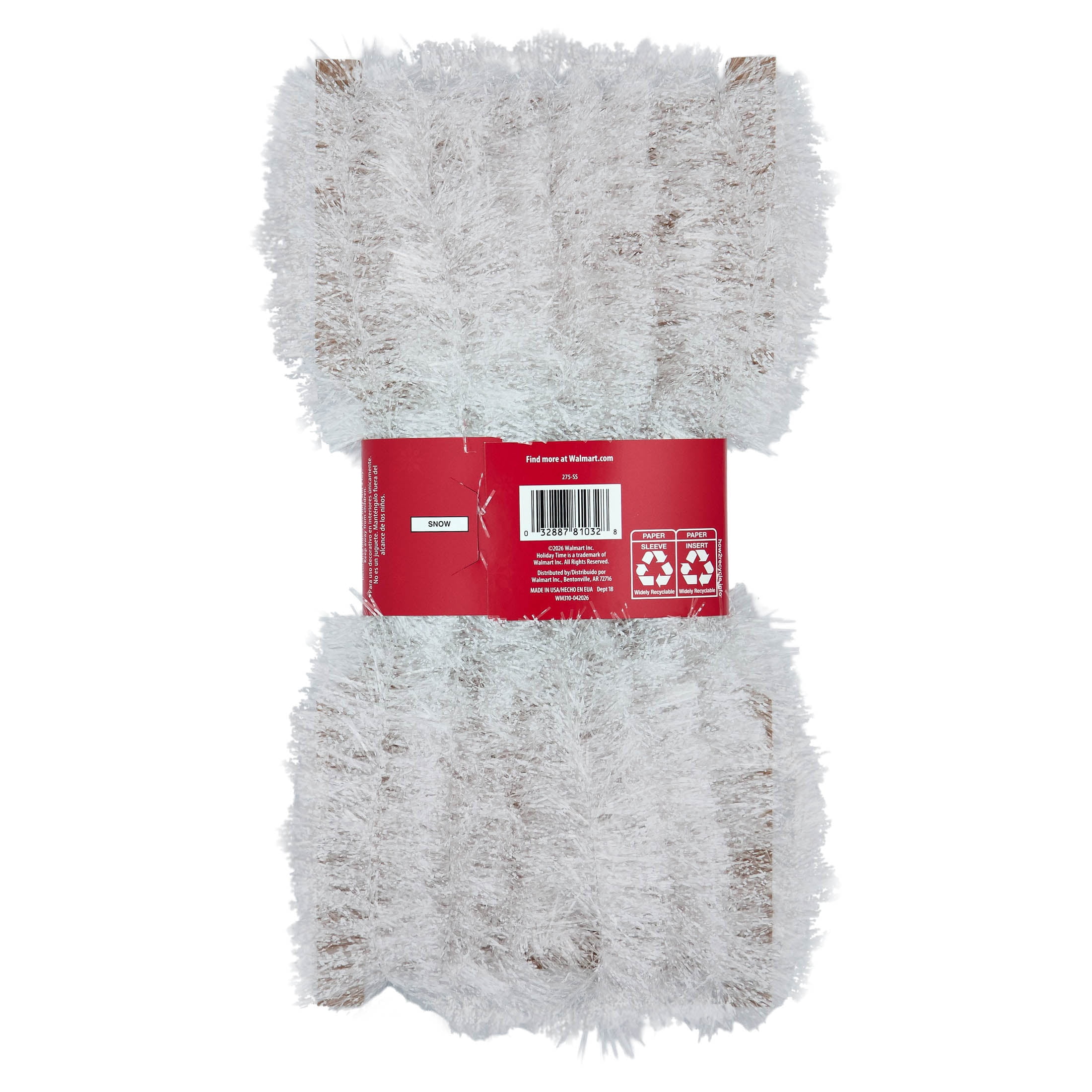 Tinsel Christmas Garland, Snowblush White, 15', by Holiday Time