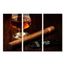 Elephant Stock Glass Of Rum Wall Art - Horizontal Multi Panel Canvas - Dining Room Wall Decor - Food And Drink Multi Panel - Brown And Orange Decor - 23" x 14"