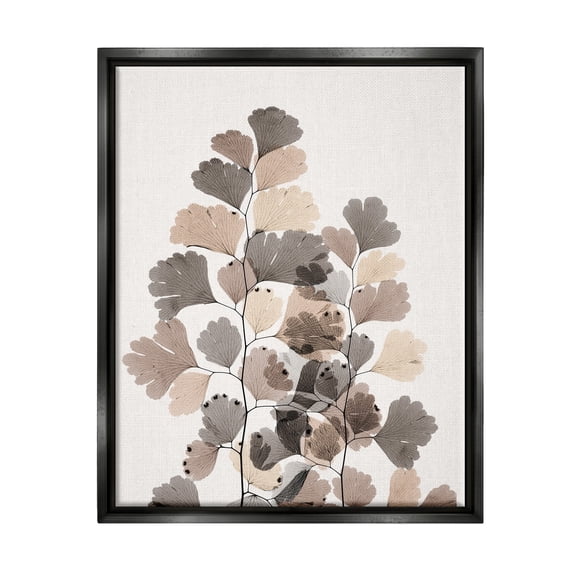 Stupell Industries Modern Ginkgo Leaf Arrangement Translucent Brown Grey Leaves Jet Black Framed Floating Canvas Wall Art, 16x20, by Albert Koetsier