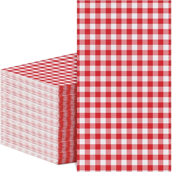 60 Pcs Red Gingham Napkins, 2 Ply Red and White Plaid Bathroom Napkins Guest Disposable Checkered Dinner Napkin for patriotic, Picnic, 4th of july, Birthday