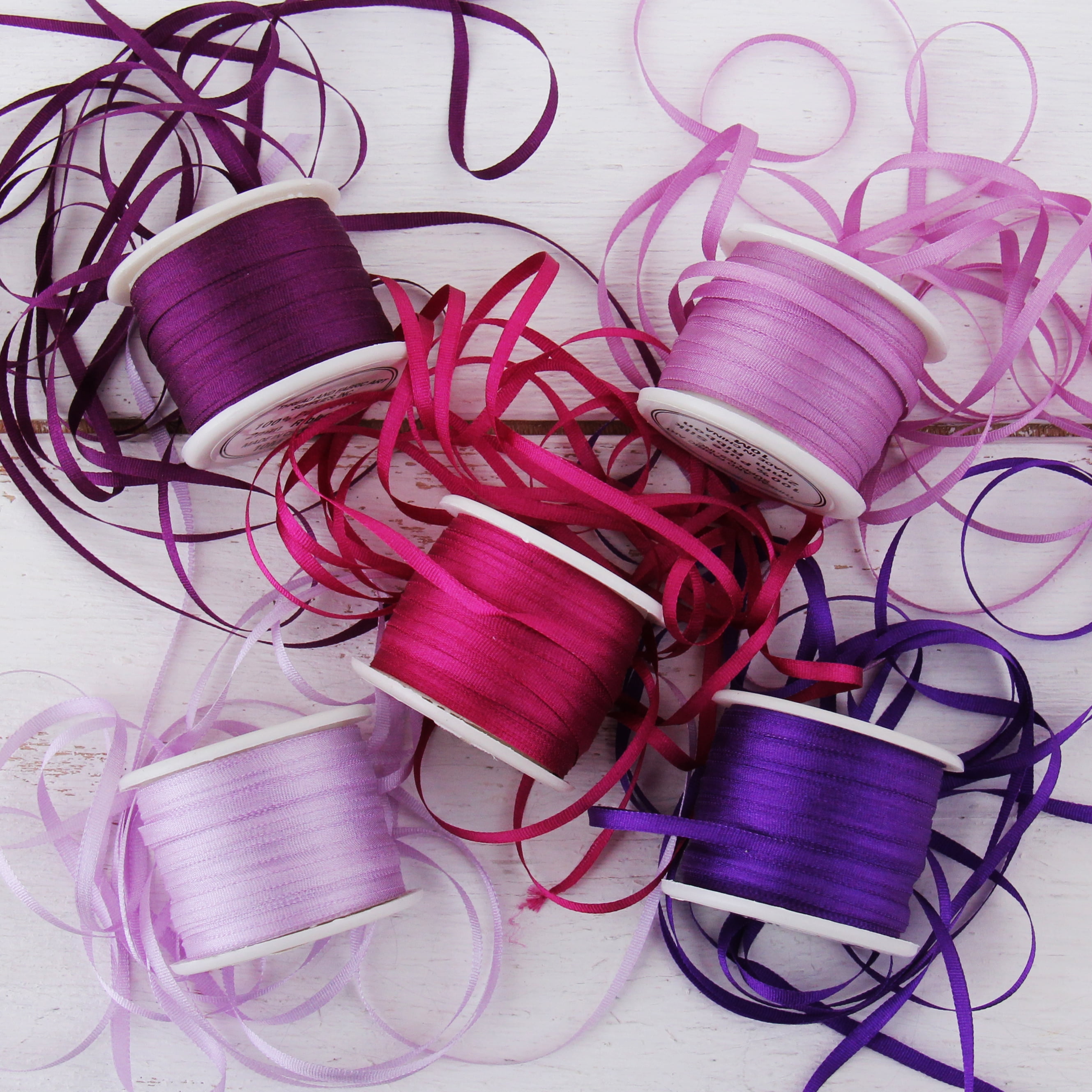 Threadart 2mm Silk Ribbon Set Purple Shades Five Spool Collection