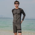 thumbnail image 3 of Guiexla 2 Pcs/Set Unisex Swimsuit Set Long Sleeves Quick-drying Zipper Closure Top High Elasticity Adjustable Waist Knee Length Shorts Couple Surfing Diving Clothes Beachwear, 3 of 8