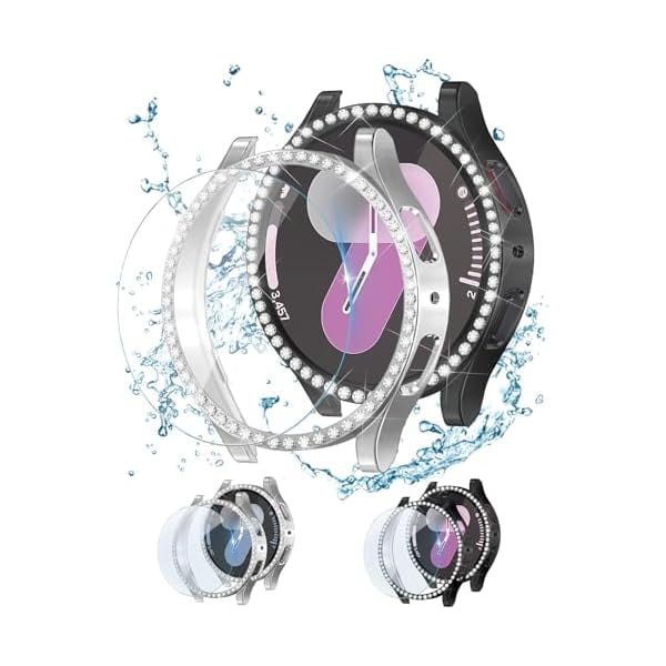 wonima44 [2+2 Pack Bling Case for Samsung Galaxy Watch 7 Screen Protector 40mm, Tempered Glass Glitter Diamond Bumper Face Cover for Galaxy Watch 7 Accessories 40mm Galaxy Watch Case for Women