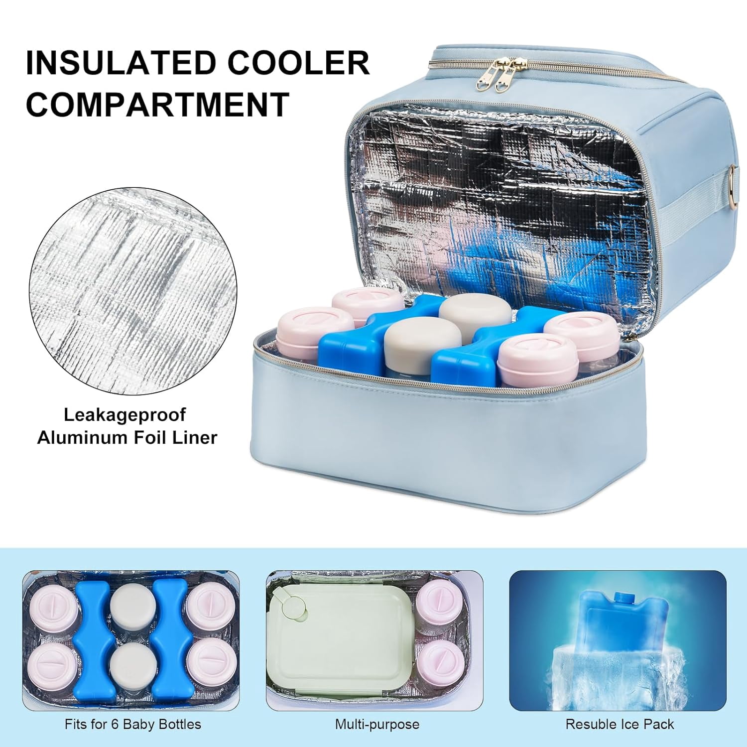 Wearable Breast Pump Bag with Cooler Compartment Fits for Willow/Eufy/Elvie/Momcozy M5/S12 Pro/Medela, Breast Milk Travel Tote Bag with Ice Pack & Waterproof Mat,Blue