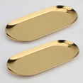 thumbnail image 1 of Bandeja decorativa de acero inoxidable de 9 pulgadas de largo, juego de 2 platos para joyas, organizador de cosméticos, bandeja para servir desorden de baño, bandeja de almacenamiento pequeña,, 1 of 2