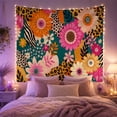 thumbnail image 2 of Orange Daisies Among Teal Shapes and Zebra Stripes, Playful Maximalist for Art Lovers, Floral Collage Decor, New Home Gift, Tapestry Wall Hanging for Studio and Living Room, 2 of 7