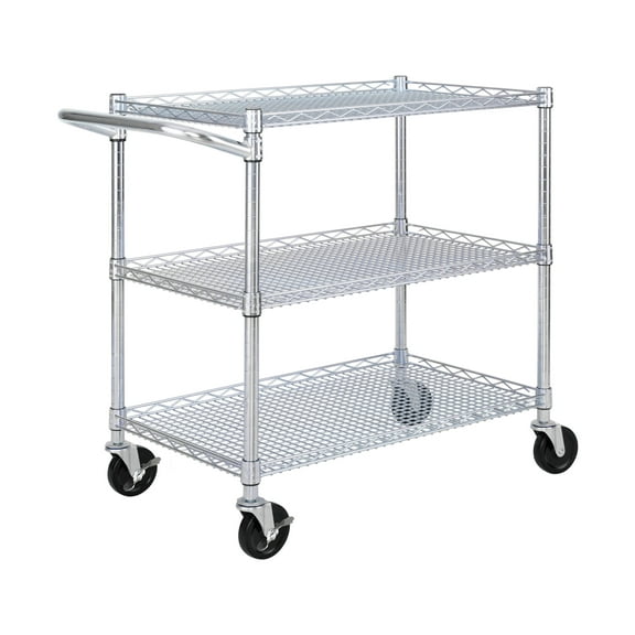 Seville Classics 3-Tier Commercial Rolling Utility Cart, UltraZinc